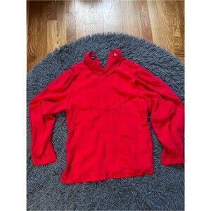 Vintage Levante Red Pleated Collar 100% Silk Blouse Size 6